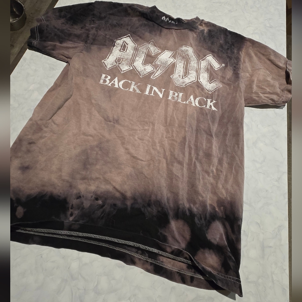 AC/DC Black Graphic Tee Reverse Tie Dye Size S/M ladies Tee Shirt